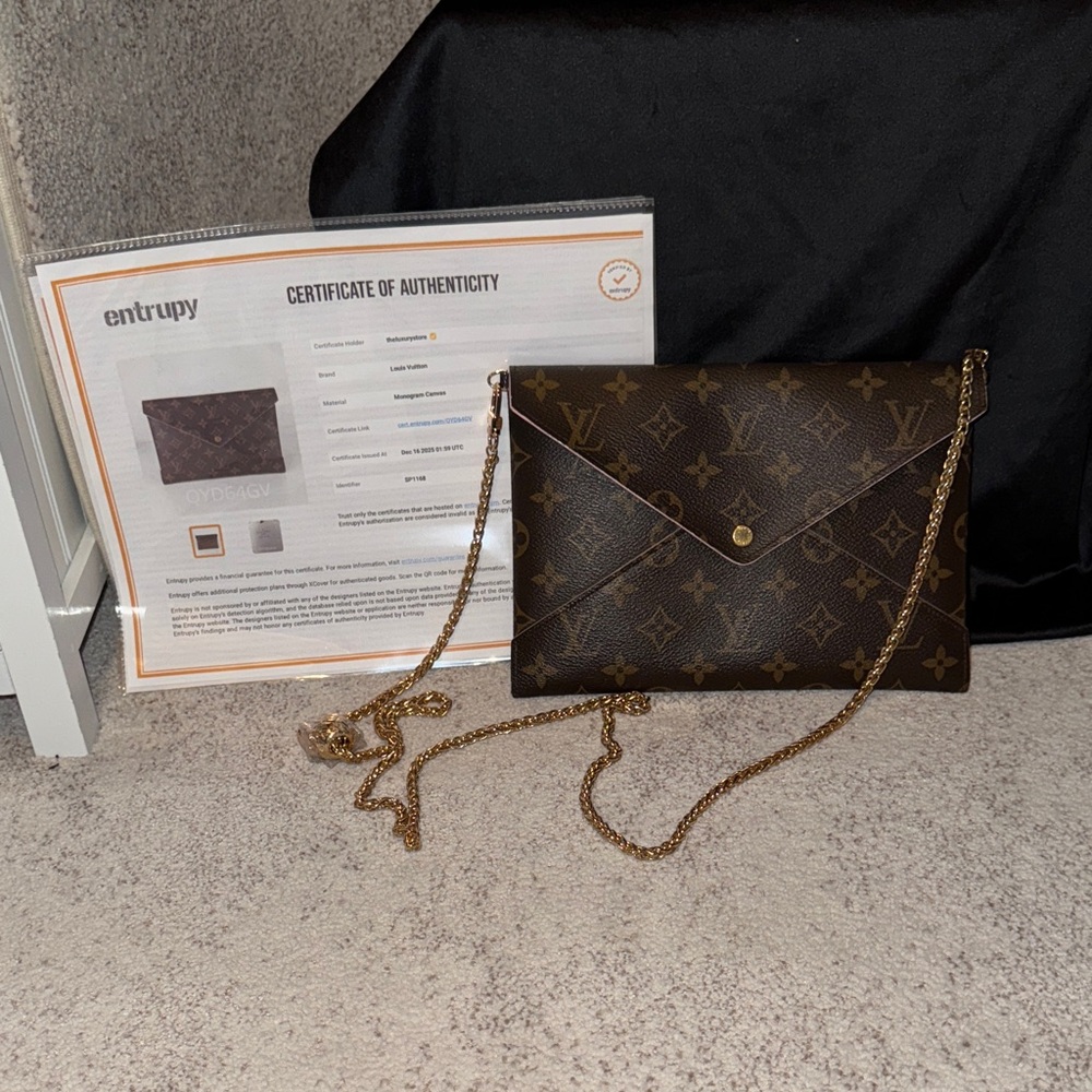 Louis Vuitton Brown Monogram Envelope Clutch with Gold Chain